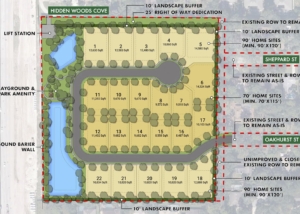 development plans for Altamonte Springs Infill Development showing 22 home plots and infrastructure adjustments