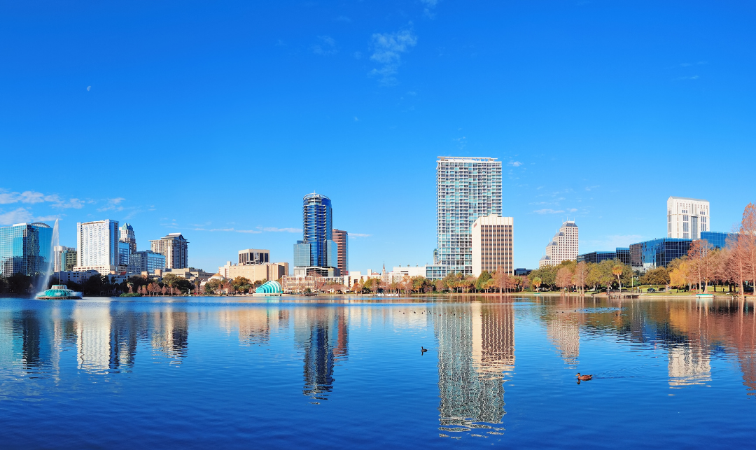 lake eola aerial image looking towards downtown